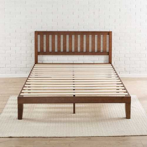 Image of Queen size Mission Style Solid Wood Platform Bed Frame with Headboard in Espresso Finish