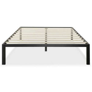 Full Size Modern Black Metal Platform Bed Frame with Wood Slats