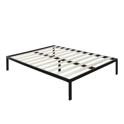 Image of Full Size Modern Black Metal Platform Bed Frame with Wood Slats