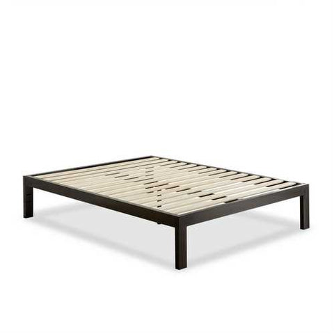 Image of Queen Modern Black Metal Platform Bed Frame with Wood Slats