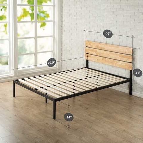 Image of Queen size Modern Wood and Metal Platform bed Frame with Headboard