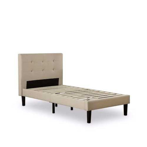 Image of Twin size Contemporary Classic Taupe Fabric Upholstered Platform Bed with Tufted Headboard