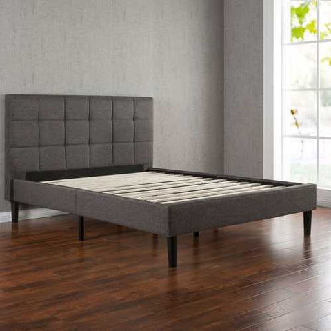 Image of Twin size Classic Grey Fabric Upholstered Platform Bed with Padded Headboard